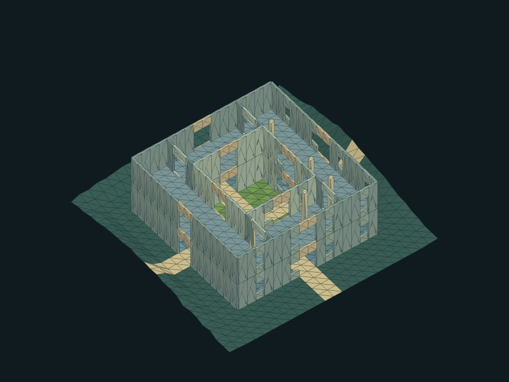 Courtyard built from indexed triangles