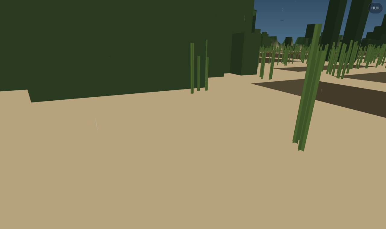 A blue channel with sand banks winding between green terraced islands and blocky woods